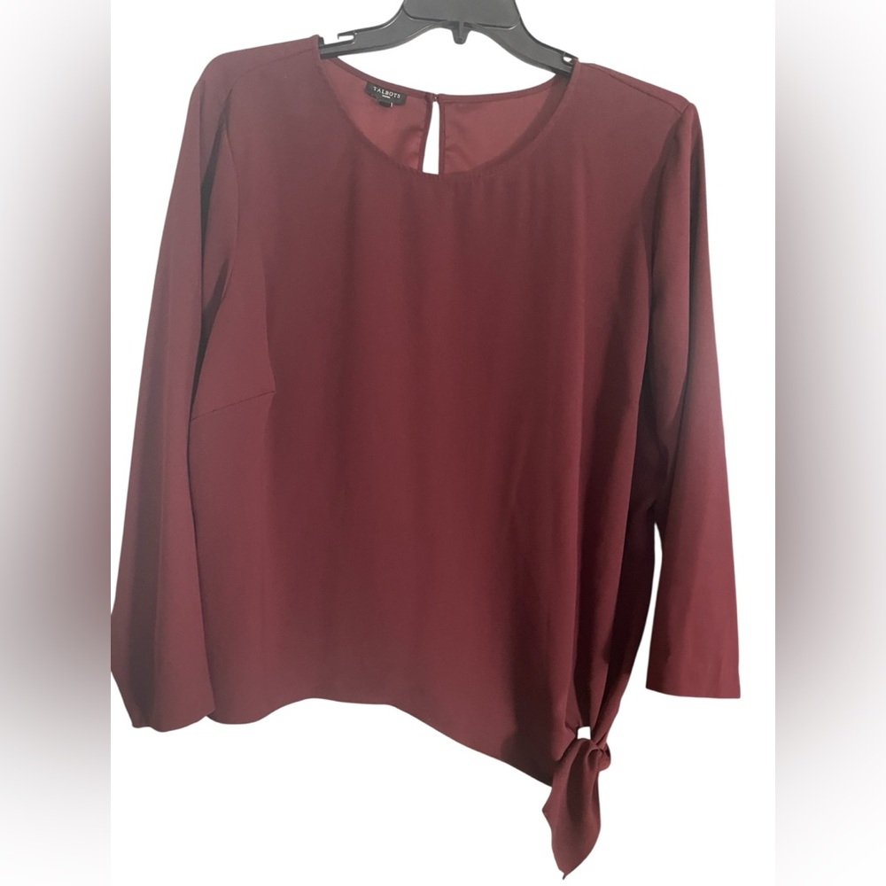 Talbots size 3X Plus Elegant Maroon/Crimson Women's blouse /Side Tie/LS Curvy